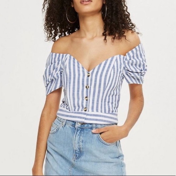 Topshop Tops - Topshop striped Bardot crop top